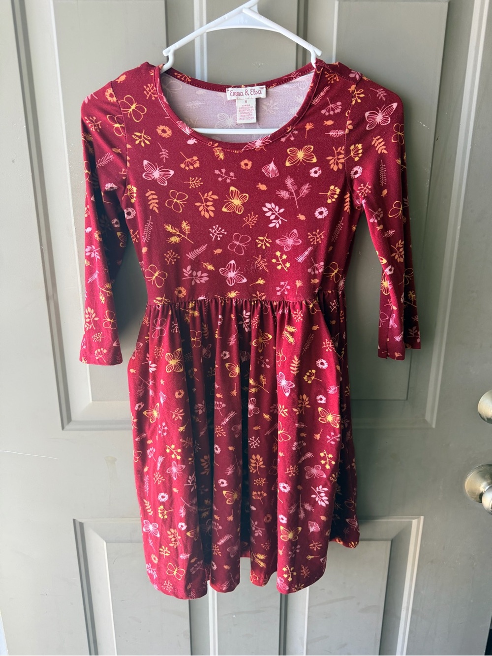Emma & Sam Burgundy Floral Knit Long-Sleeve pocket Dress
